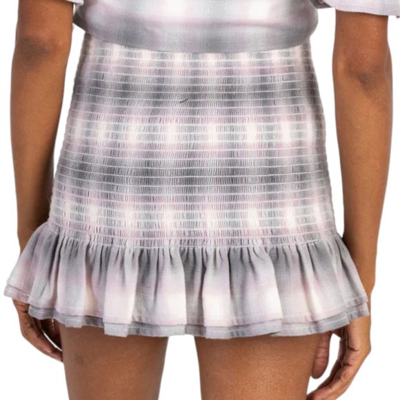 KOCH Smocked Ruffle Mini Skirt, USA, NWT, Gray Plaid,S - Picture 1 of 9